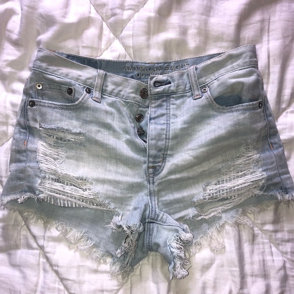 AE light wash hi-rise denim shorts - Picture 1 of 5